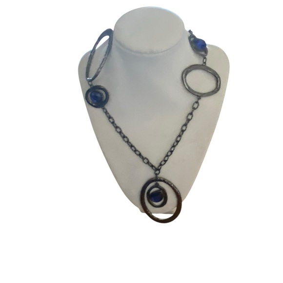Vintage Y2K Chicos long dark Silver Tone Necklace Blue stone Layering Piece Boho - Picture 3 of 7
